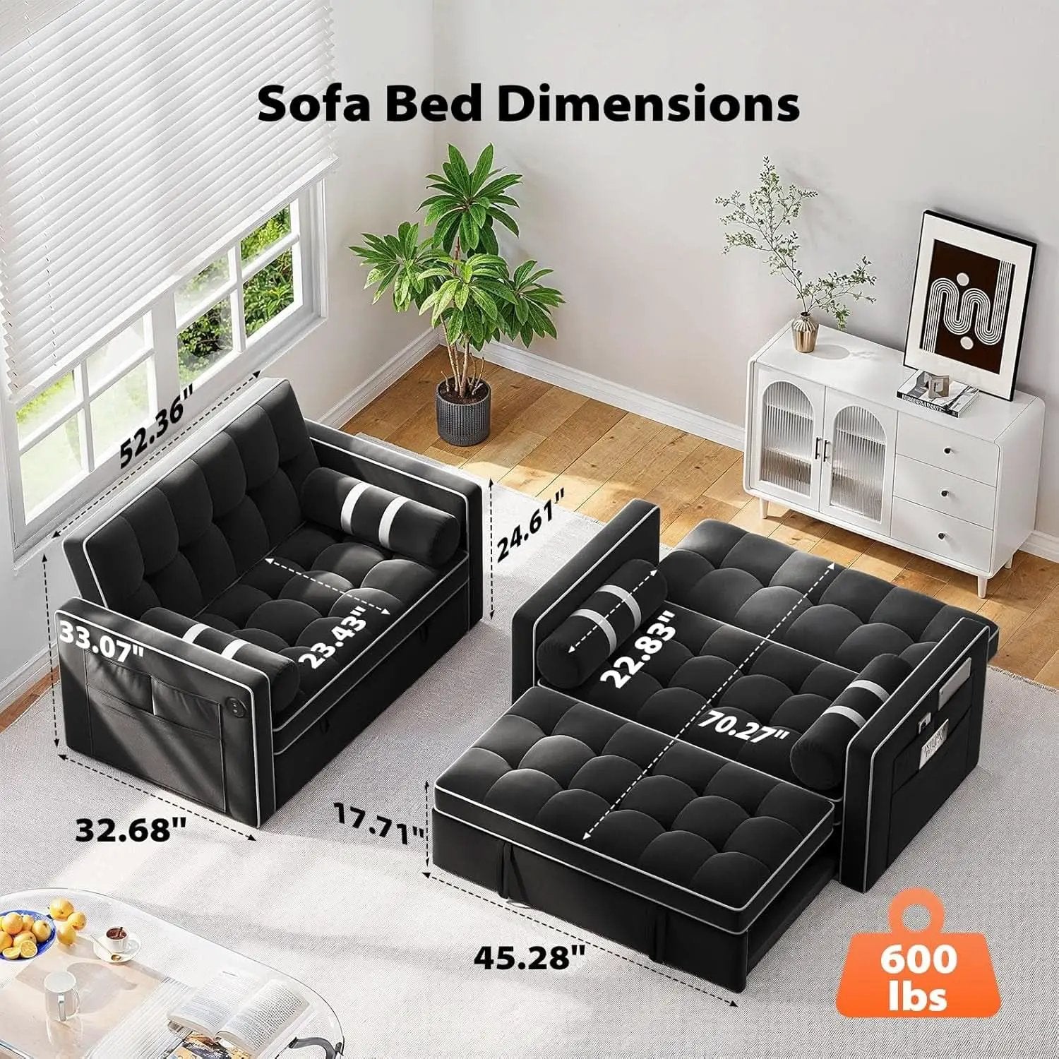Charcoal Velvet Multifunctional Sleeper Sofa Bed USB from PriceLows™