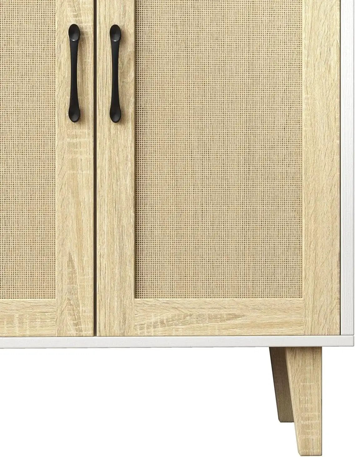 White Buffet Cabinet Sideboard With Rattan Doors Storage from PriceLows™