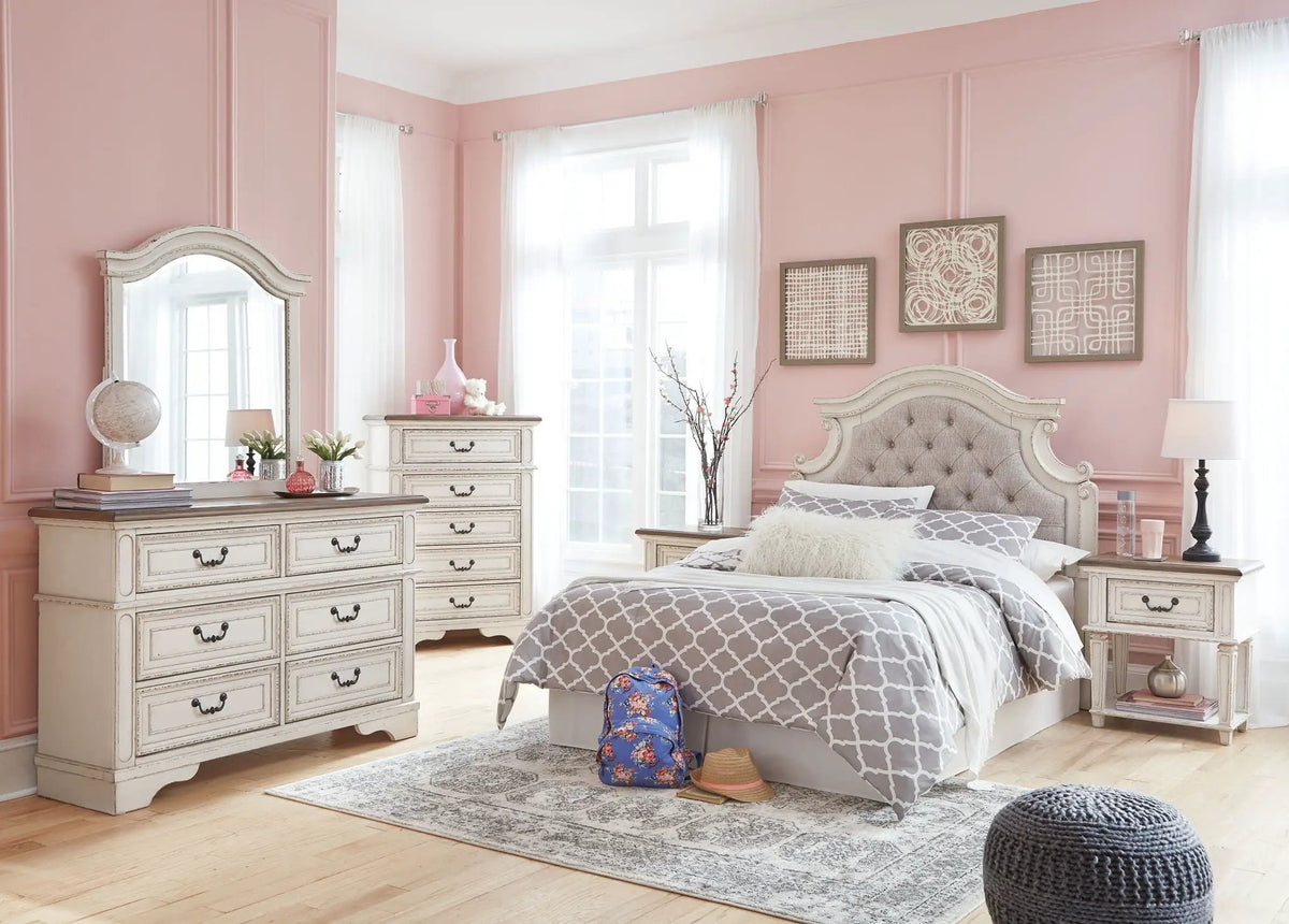 Realyn Dresser | Traditional Cottage Style | Antiqued Two-Tone Finish | Chipped White