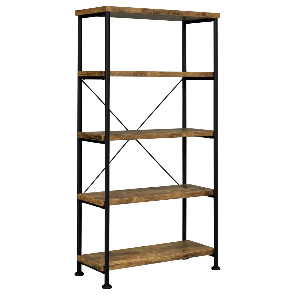 Analiese 63-inch 4-shelf Bookshelf Rustic Nutmeg Standard Bookcase | 31.5 x 14.25 x 63 in | Engineered Wood & Metal | Home Office