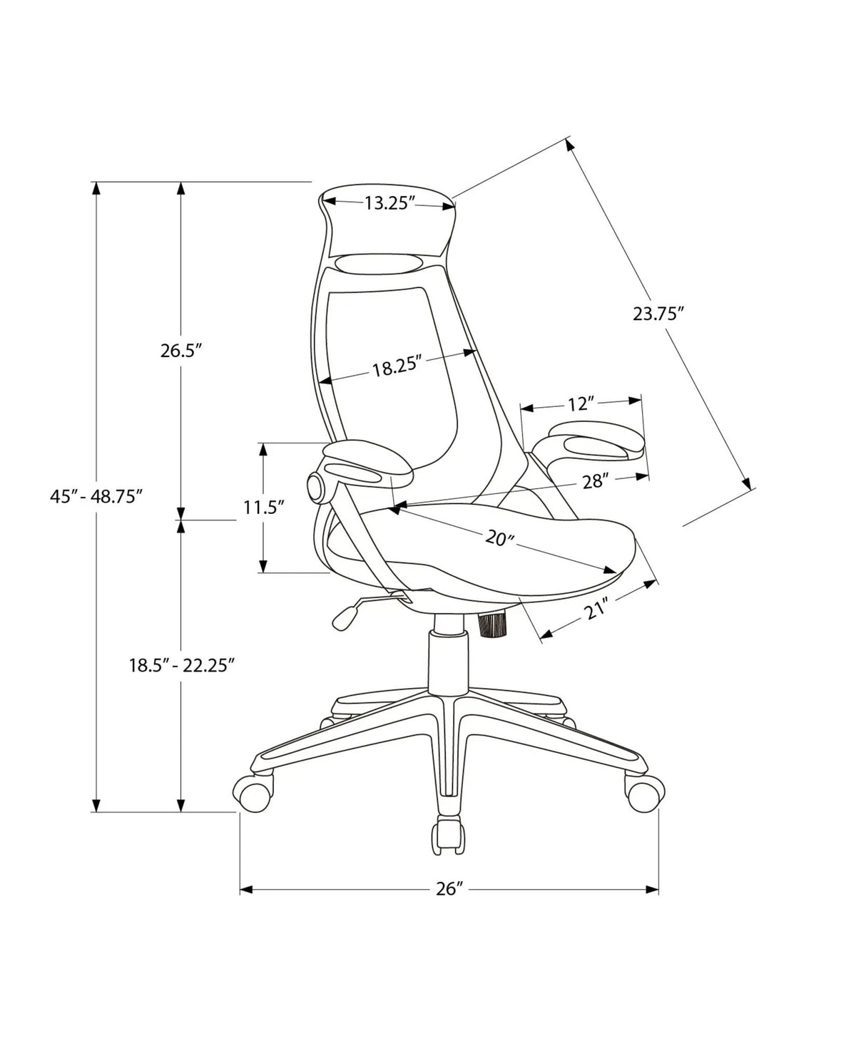 High-Back Executive Office Chair | Ergonomic Curved Backrest | Armrests | 45 Inch Height