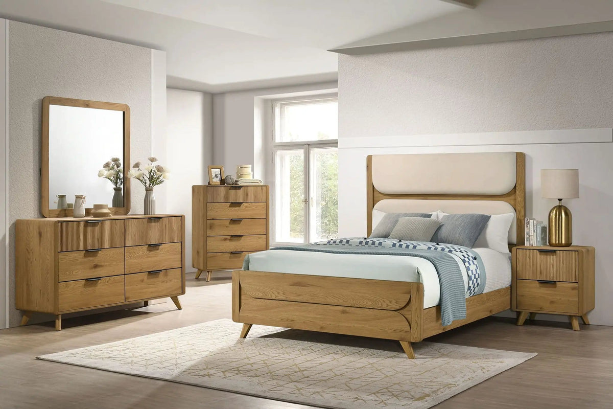 Bennett 5-piece Queen Bedroom Set | 5-Piece Set | Rubberwood & Engineered Wood | Light Oak