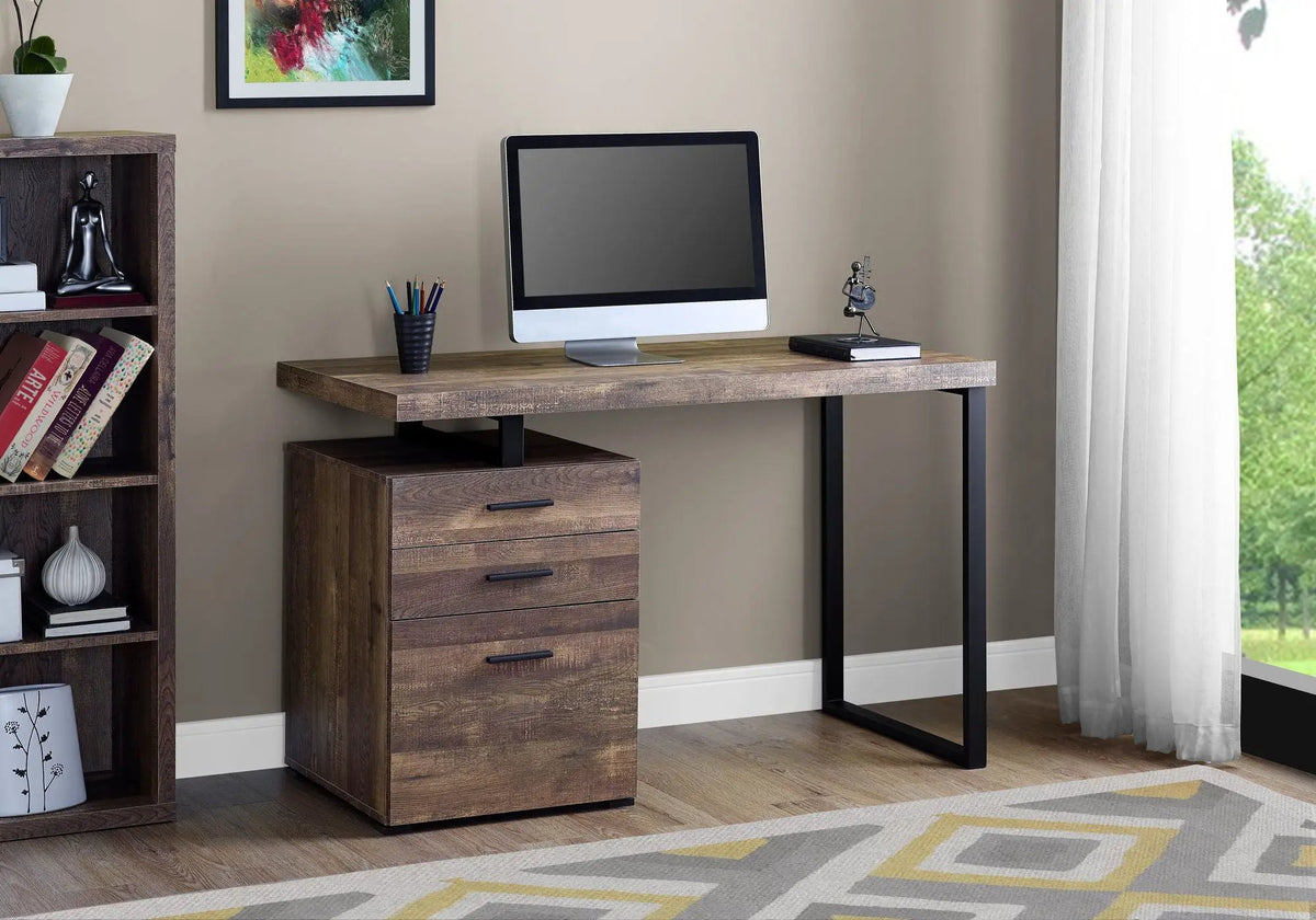 48 Inch Reversible Computer Desk | Laminate Finish | U-Shaped Metal Legs | Ample Storage Drawers