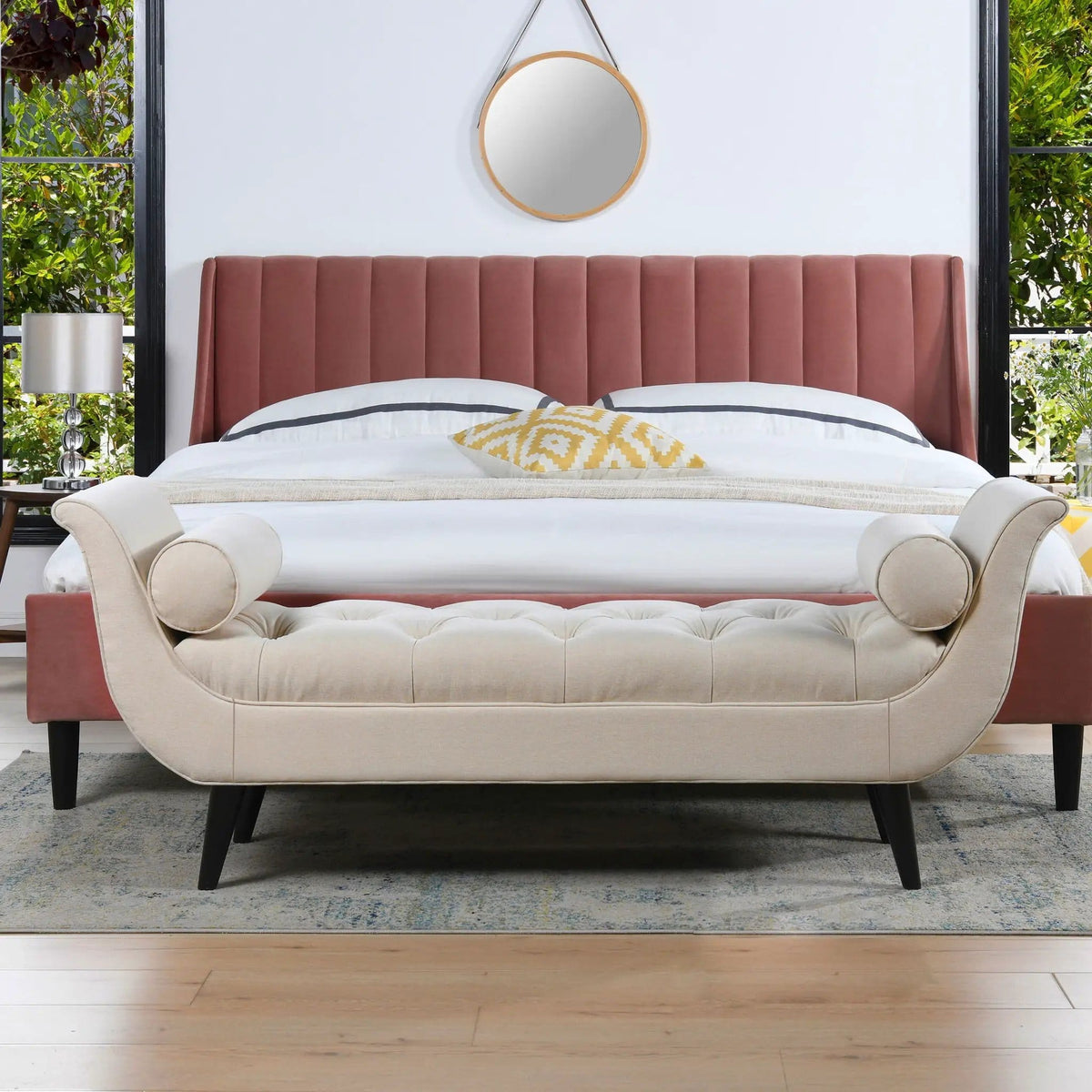 Alma Tufted Flared Arm Entryway Bench | 3 Pieces | Solid Wood | Home