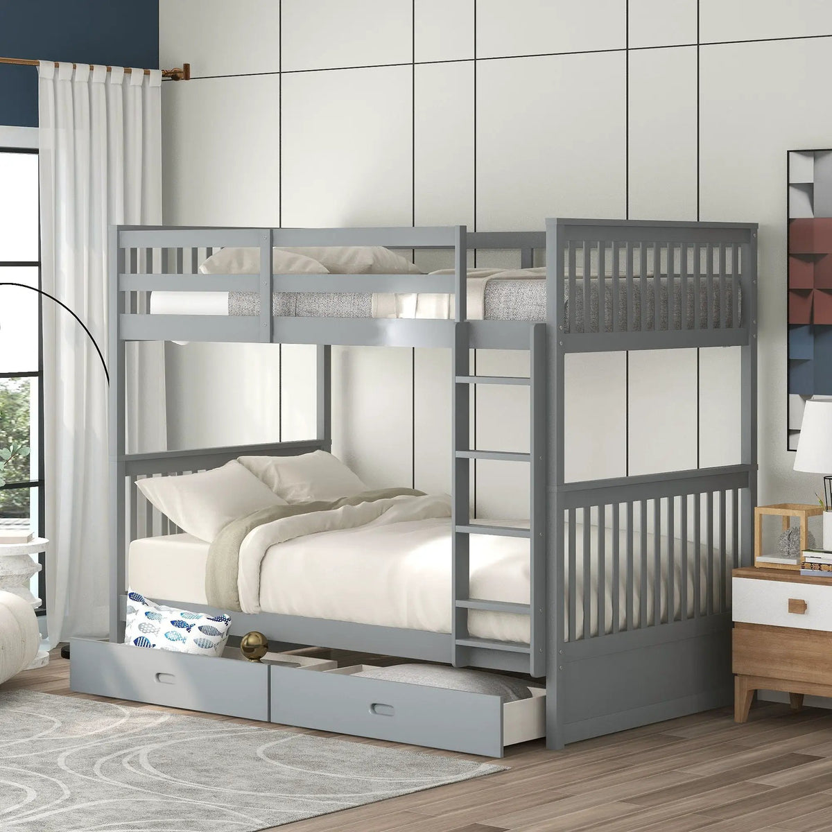 Bunk Bed With Ladders | 2 Storage Drawers | Space-Saving Design | Sleepover Ready