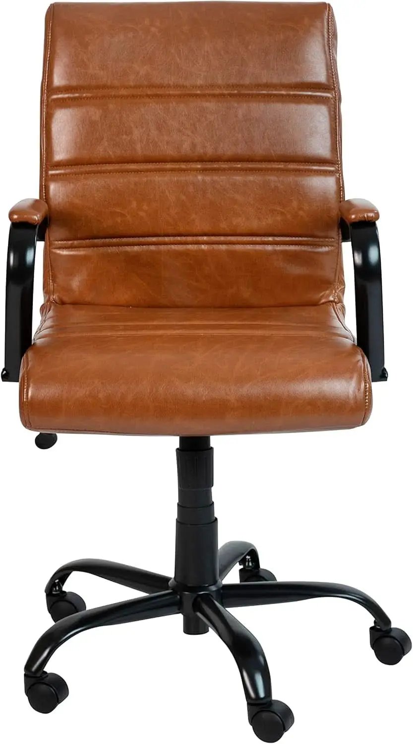 Whitney Mid-Back Leather Desk Chair Brown Black Adjustable Height from PriceLows™