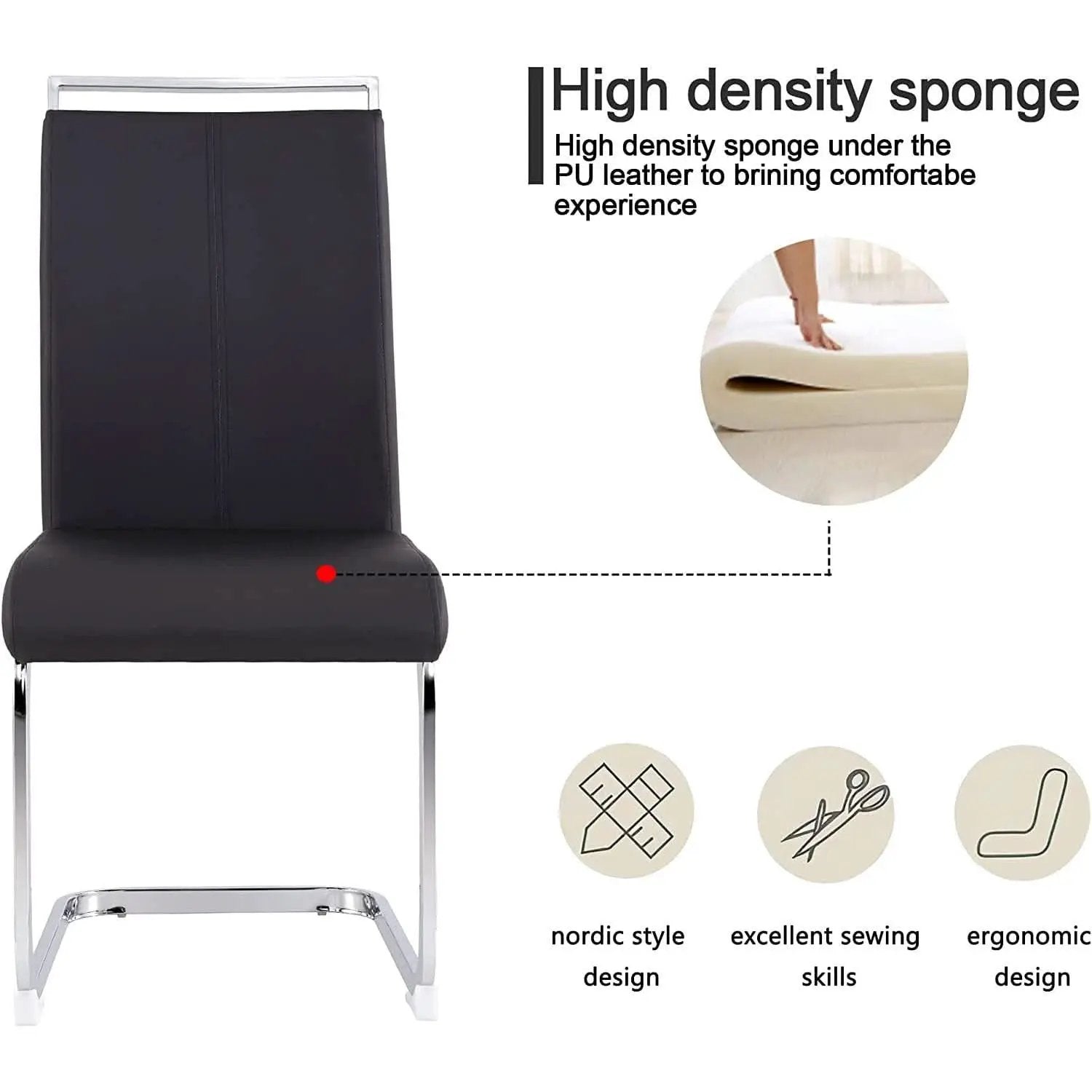 6 Piece Black PU Leather Dining Chairs With Metal Legs from PriceLows™