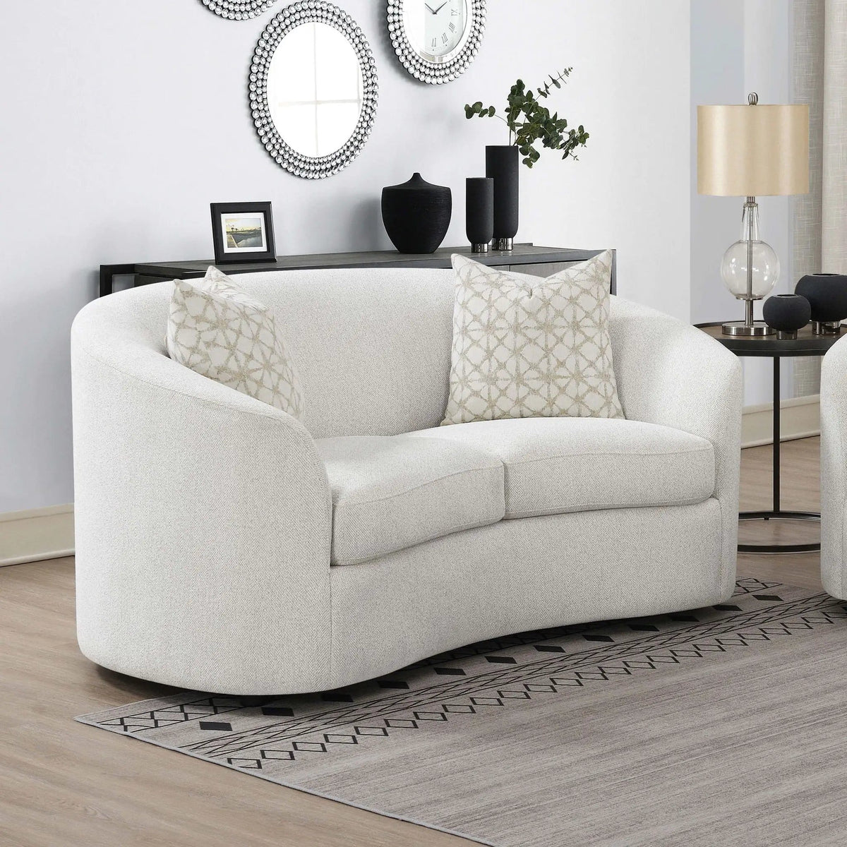 Rainn Boucle Upholstered Sloped Arm Loveseat Latte | 65.5 x 40 x 33 in | Boucle & Fabric | Living Room