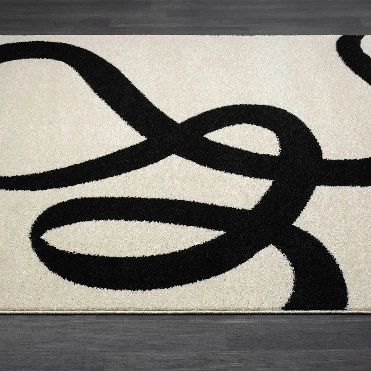 Beige Black Abstract Area Rug 8 By 10 Modern Curved Line from PriceLows™
