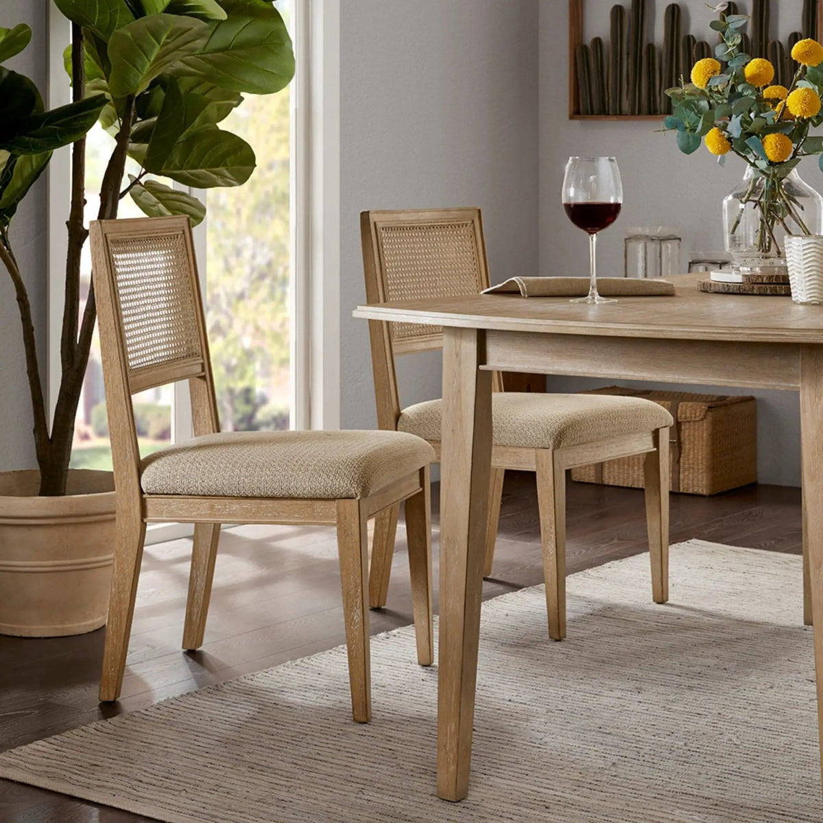 Modern Armless Dining Chair With Cane Back (Set of 2) | Chair Set | Solid Wood | Dining Room