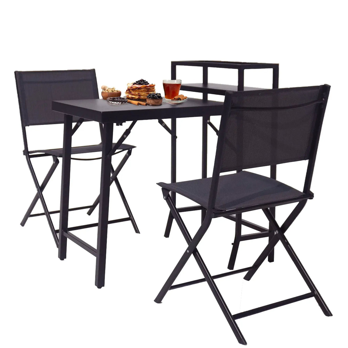 3-Piece Patio Bistro Set | Foldable Table And Chairs | Powder-Coated Steel Frame | Sling Chairs