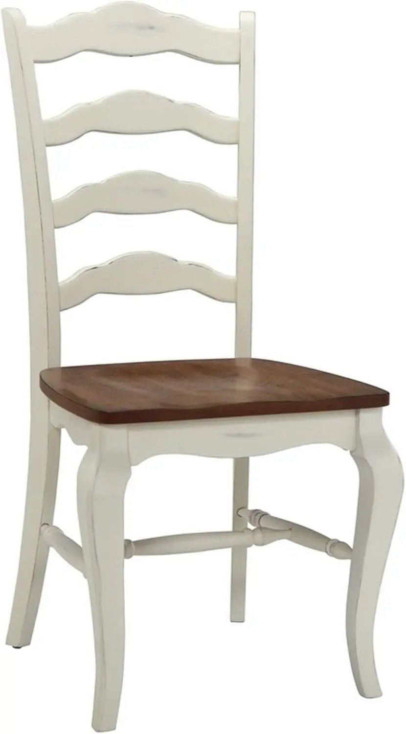 French Countryside Oak And White Pair Of Dining Chairs With Distressed Finish from PriceLows™