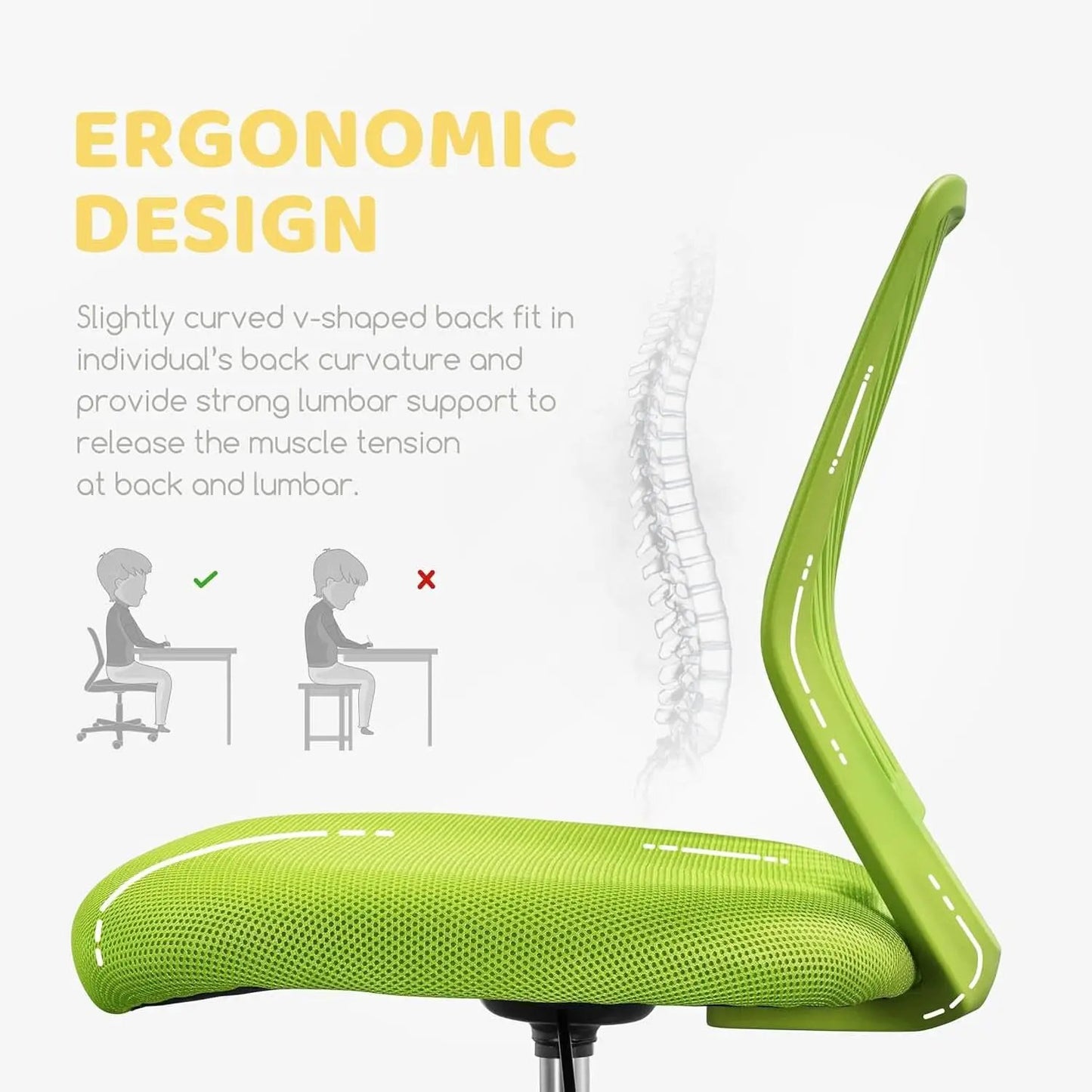 Kids Desk Chair Green Swivel Task Chair With Lumbar Support from PriceLows™