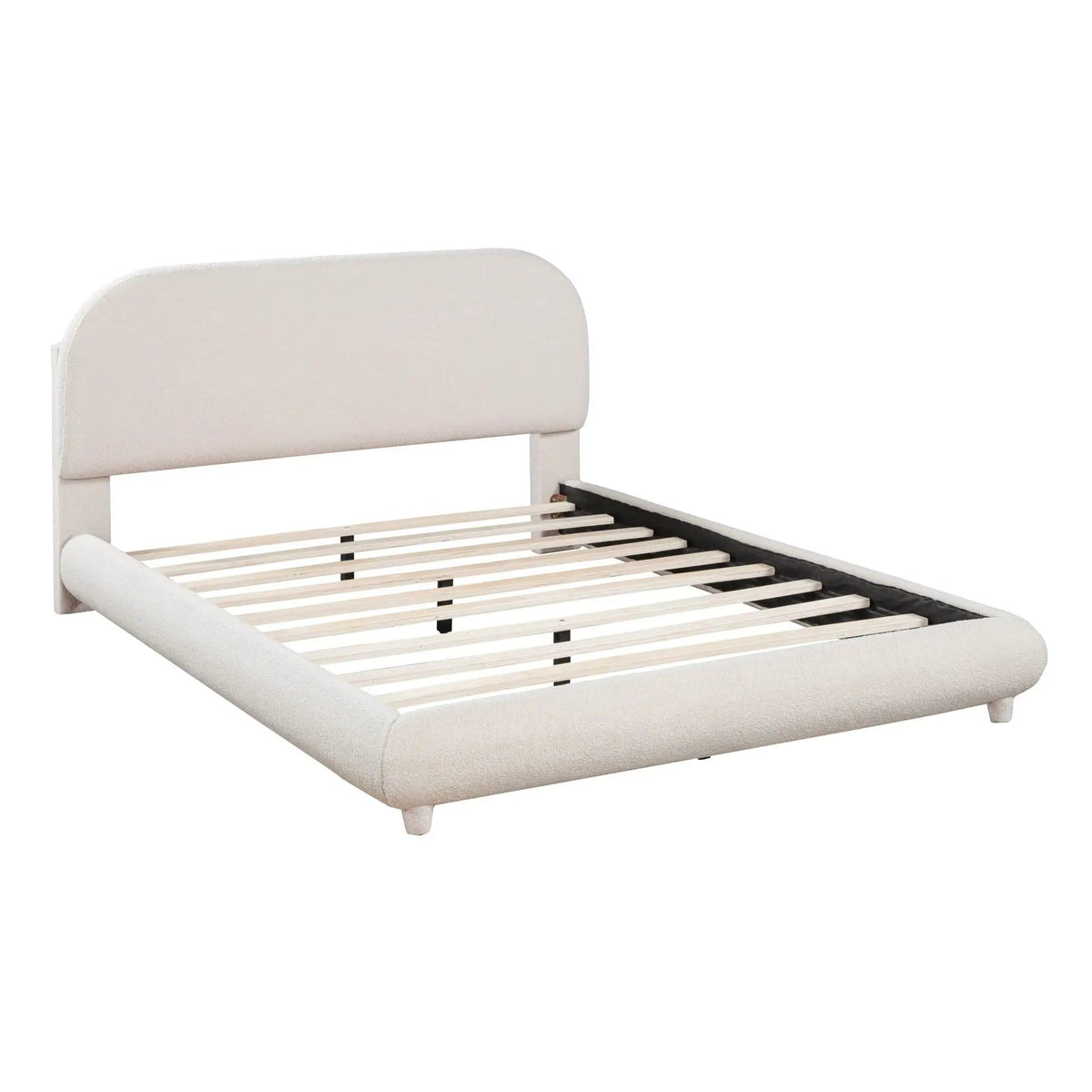 Upholstered Platform Bed With Thick Solid Frame And Stylish Curve-Shaped Design | 2 Pieces | Fabric & Wood | Bedroom