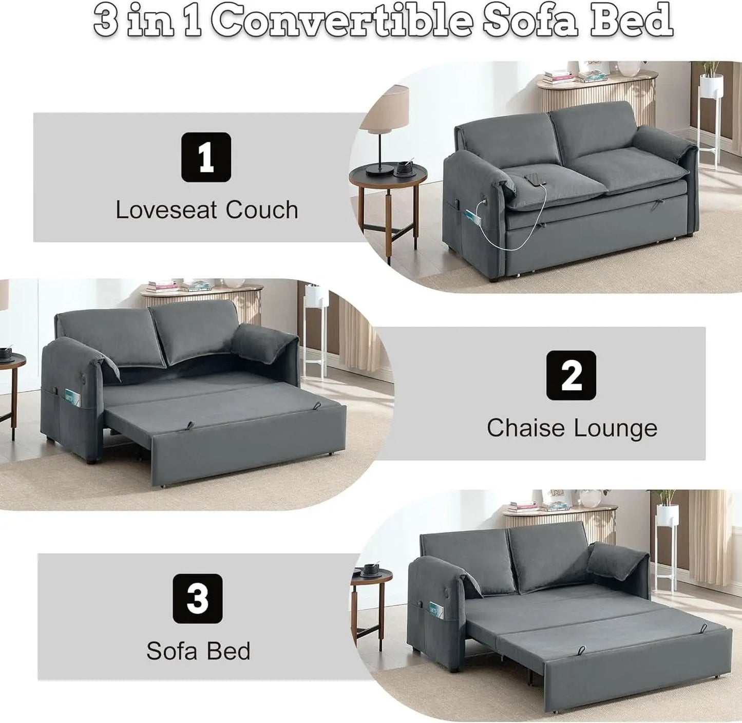 Sixty ThreeInch Pullout Velvet SofaBed Premium Edition from PriceLows™