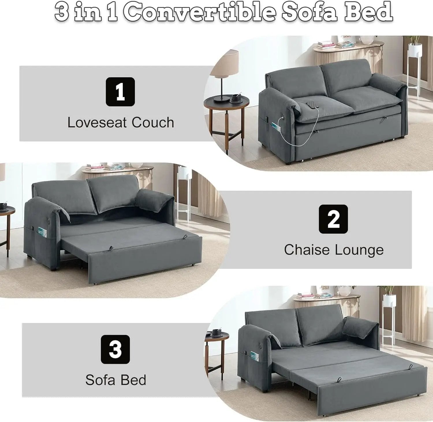 Sixty ThreeInch Pullout Velvet SofaBed Premium Edition from PriceLows™