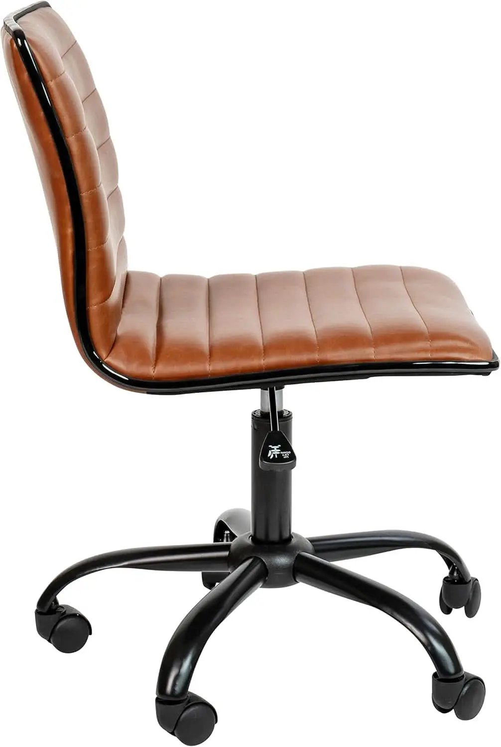 Low-Back Ribbed Upholstered Vinyl Swivel Desk Chair, Brown, Adjustable Height from PriceLows™