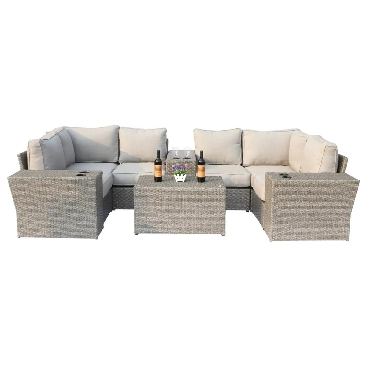 Wicker Outdoor Sectional With Weather Resistant Cushions And Table 2 Piece Outdoor | 2 Piece Outdoor Set | Wicker & Aluminum | Living Room
