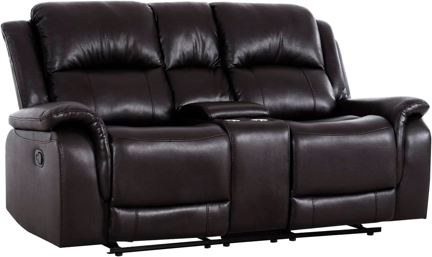 Oversized Espresso Leather Recliner Loveseat For Home Theater from PriceLows™