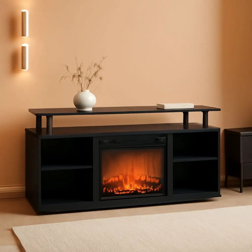 Jensen Open Shelving TV Entertainment Center With Electric Fireplace 55 Inch from PriceLows™