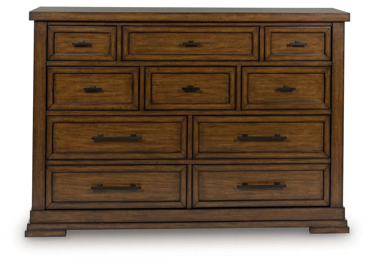 Taffenbrook Dresser | Medium Brown | Lined Top Drawers | 64 Inch Width