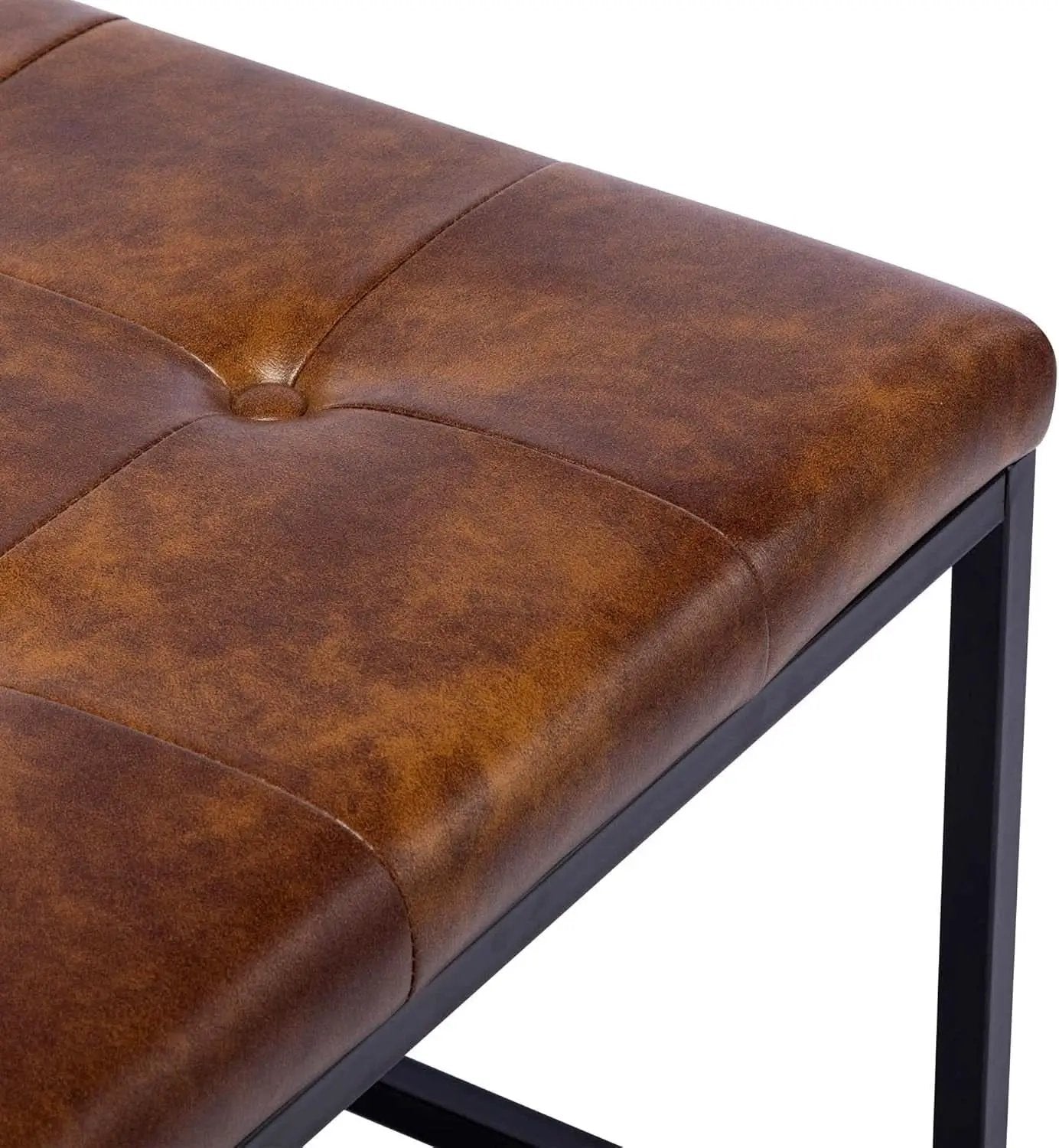 Yellowish-Brown Faux Leather Ottoman Coffee Table Sturdy from PriceLows™