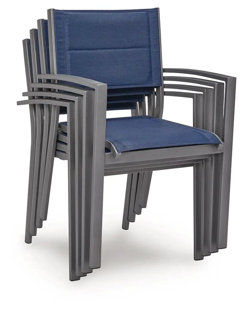 Rocky Creek Sling Arm Chair (Set of 4) | 23.13 x 25.13 x 33.75 in | Stainless Steel & Aluminum | Blue / Gray