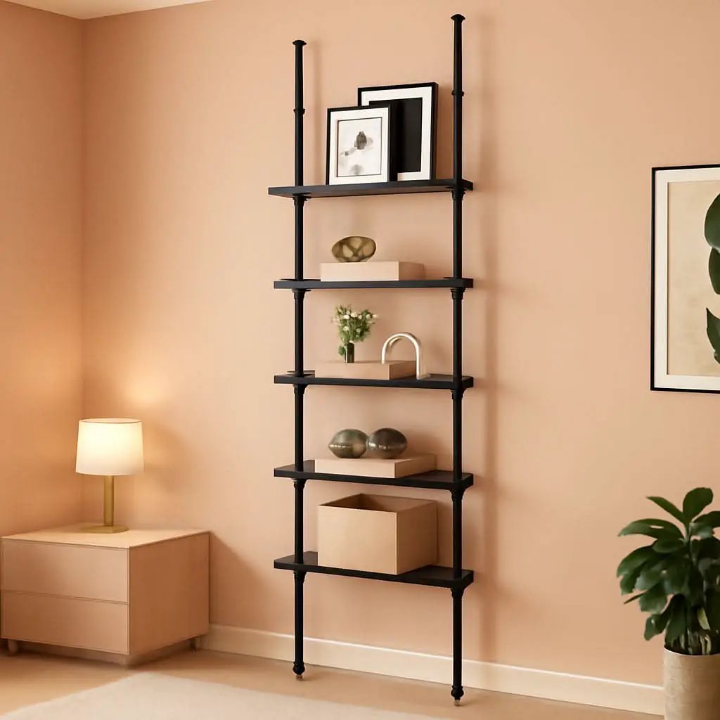 5 Tier Narrow Ladder Bookshelf With Floor To Ceiling Mount from PriceLows™