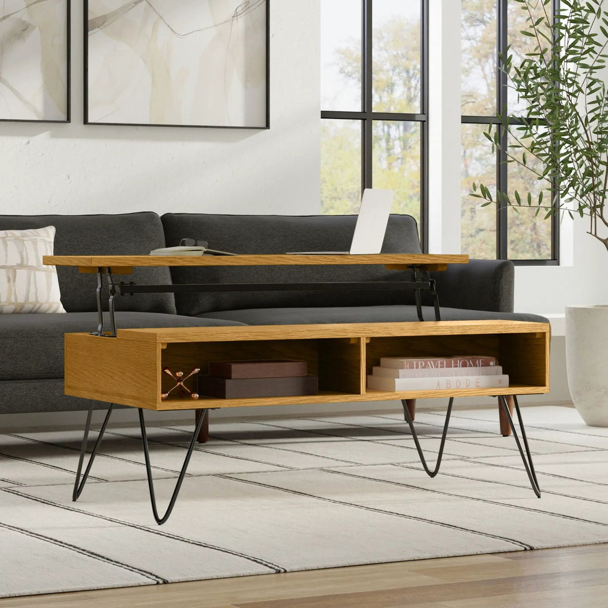 Hunter Lift Top Coffee Table | Handcrafted Solid Mango Hardwood | Split Lift Top | Large Storage Area