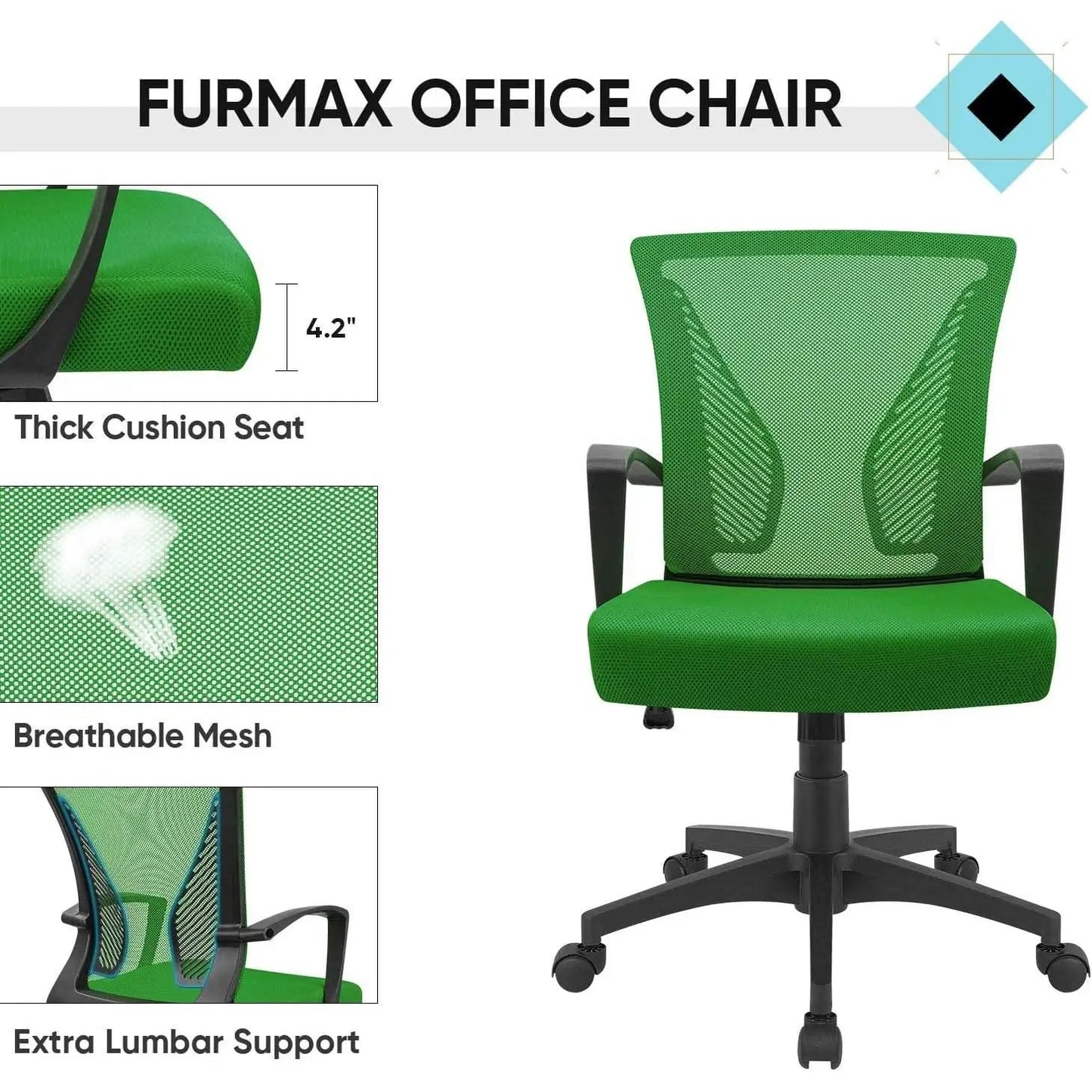 Ergonomic Green Mesh Office Chair With Lumbar Support from PriceLows™