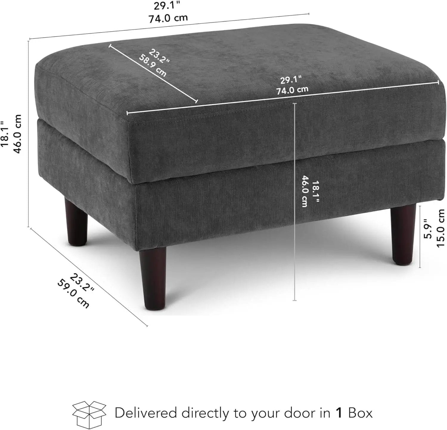 Iron Gray Chenille Reinforced Storage Ottoman Tray from PriceLows™