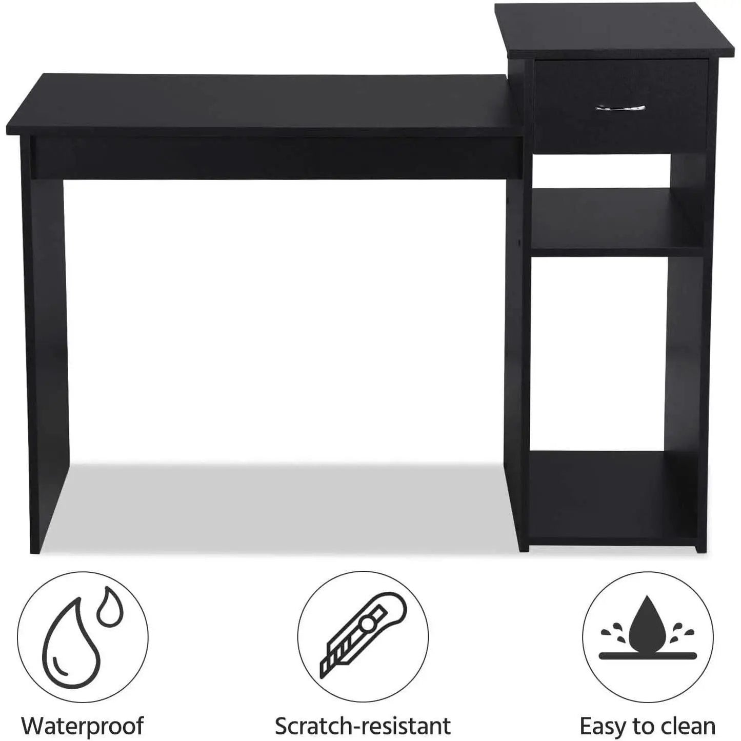Black Wooden Computer Desk With Storage Drawer Cpu Stand from PriceLows™