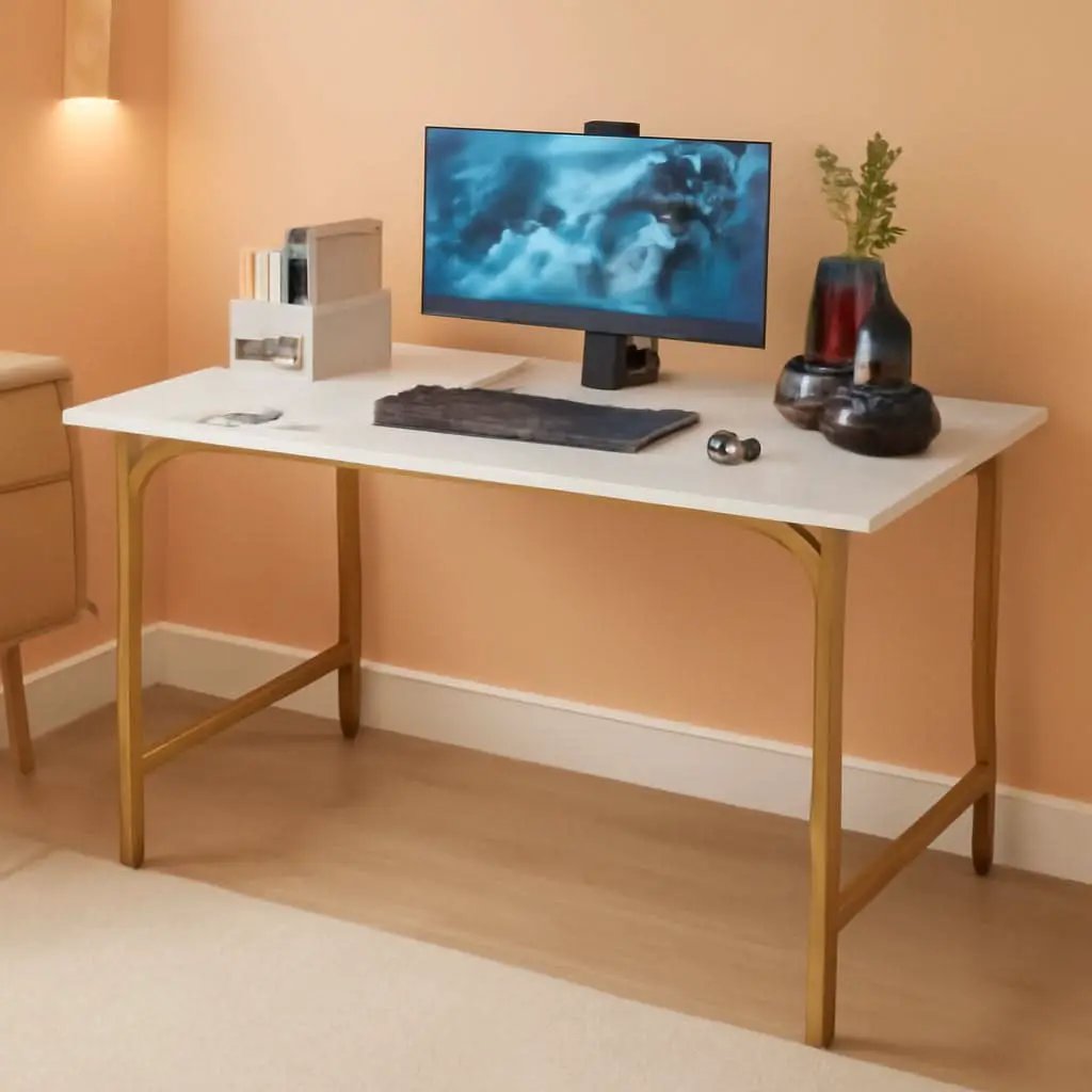 47 Inch Computer Desk Gold Metal Frame Modern Home Office Desk from PriceLows™