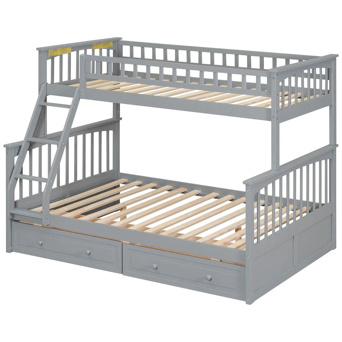 Bunk Bed With Drawers | Convertible Storage Design | Solid Pine Wood | Fence-Shaped Guardrail