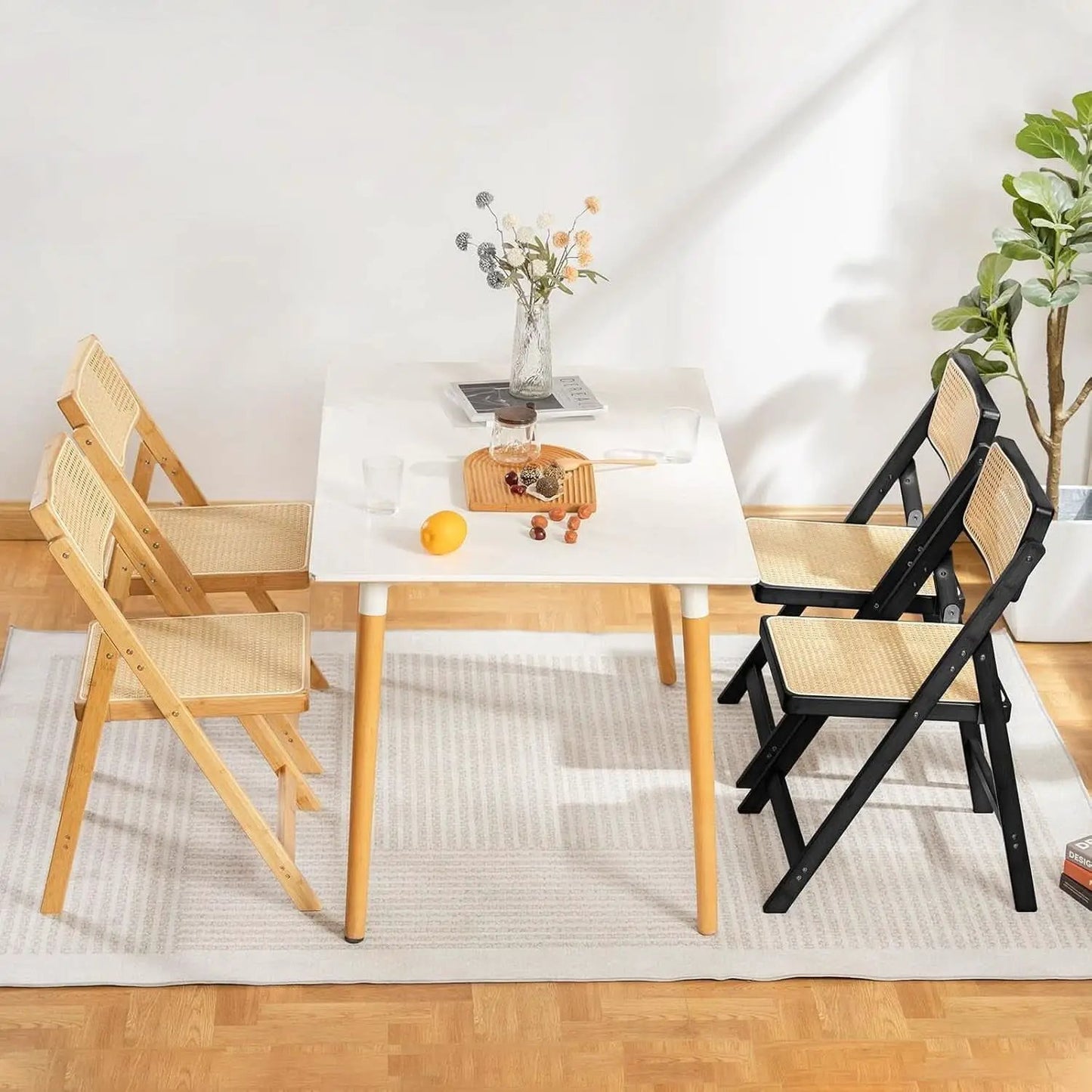 Rattan Folding Dining Chairs Set Of 2 Black Mid Century from PriceLows™