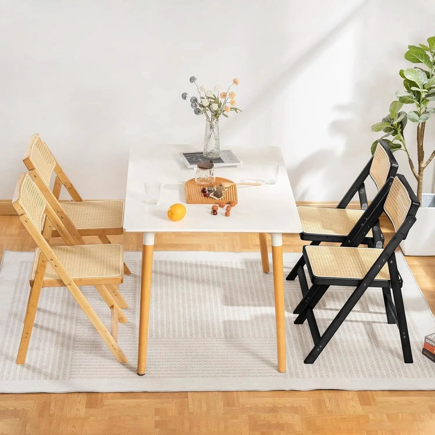 Rattan Folding Dining Chairs Set Of 2 Black Mid Century from PriceLows™