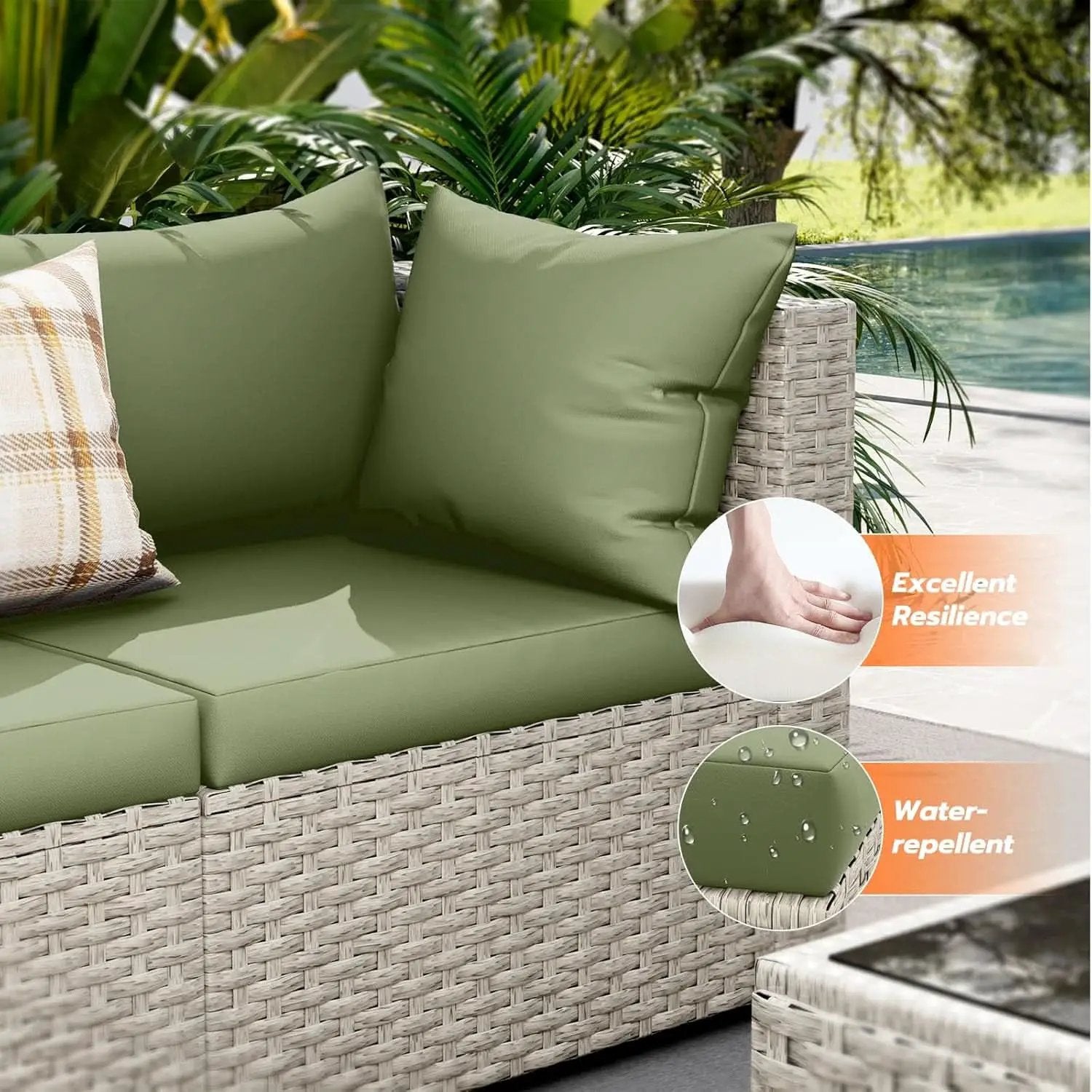 Patio 7 Piece PE Wicker Sectional Sofa Set Table Green from PriceLows™