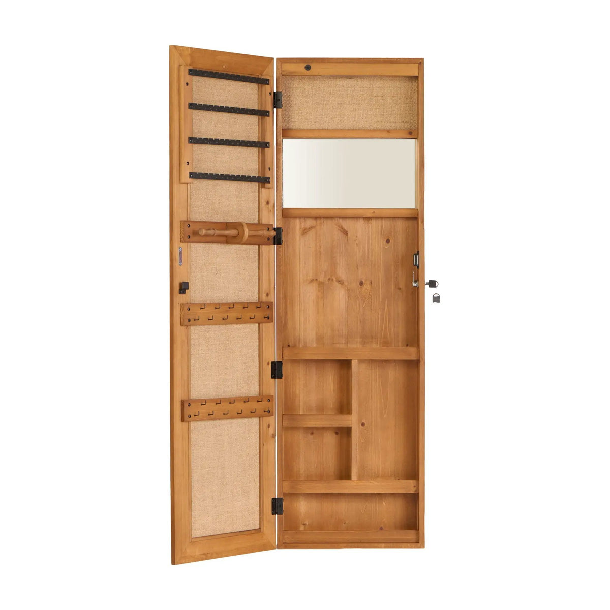 Jewelry Armoire With Full Length Mirror | Lockable Wall Mounted Cabinet | LED Light | Over The Door Use