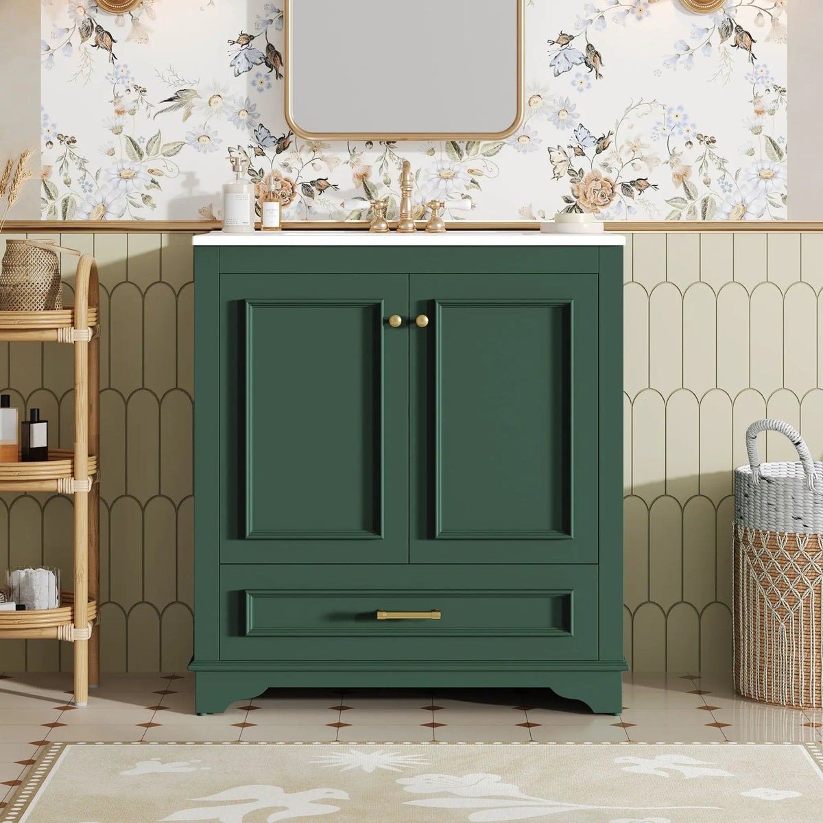 30 Inch Bathroom Vanity | Poplar Wood Frame | 2 Soft Closing Doors | Adjustable Shelf
