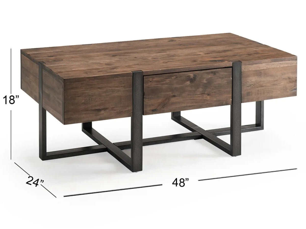 Prescott Reclaimed Wood Table | Rustic Honey Finish | Distressed Iron Base | Hardwood Veneer