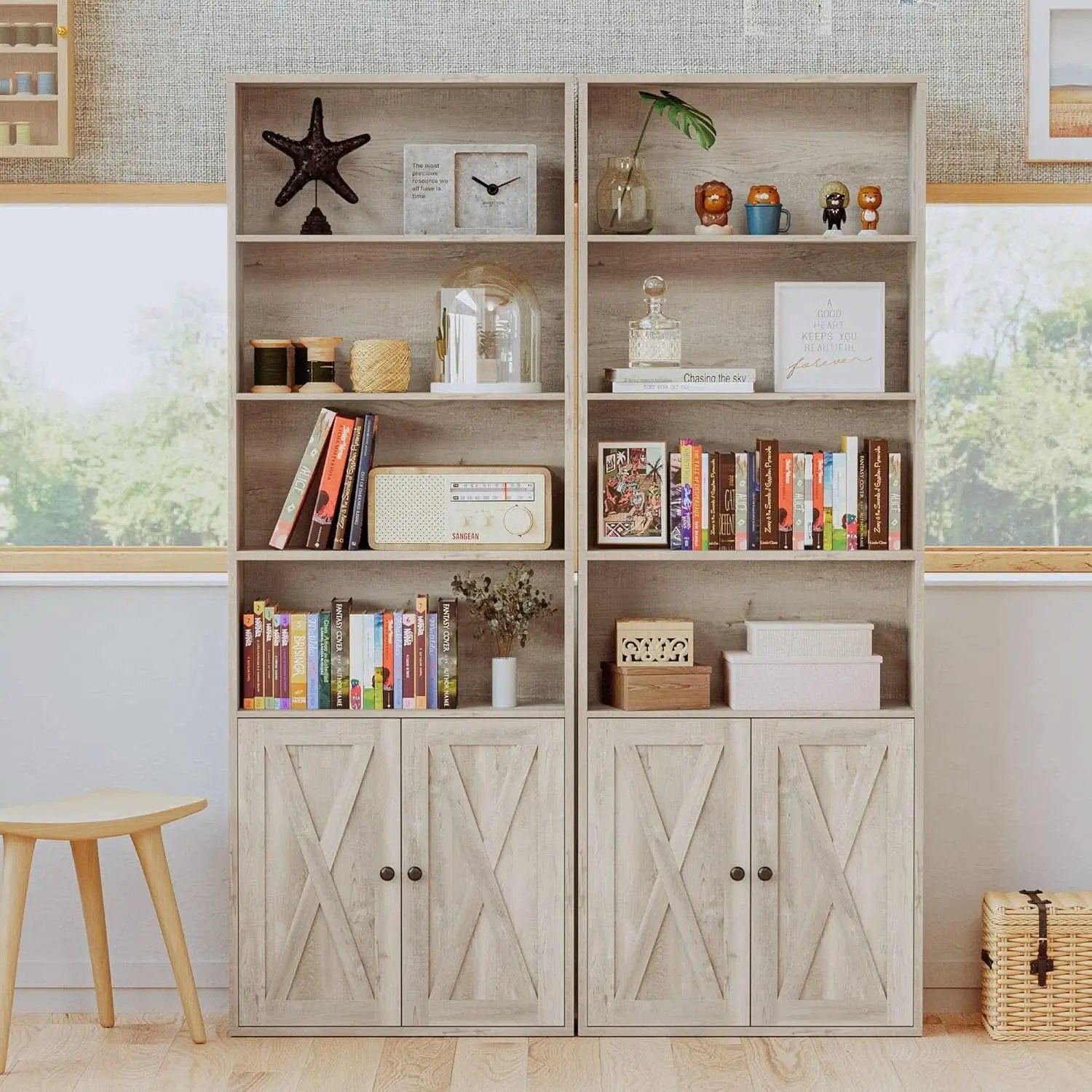 Industrial 70 Inch Tall Bookcase With Doors 6 Shelf Storage from PriceLows™