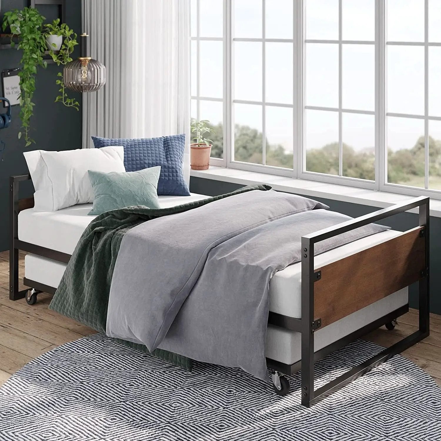 Twin Over Full Metal Bunk Beds With Trundle In Black from PriceLows™