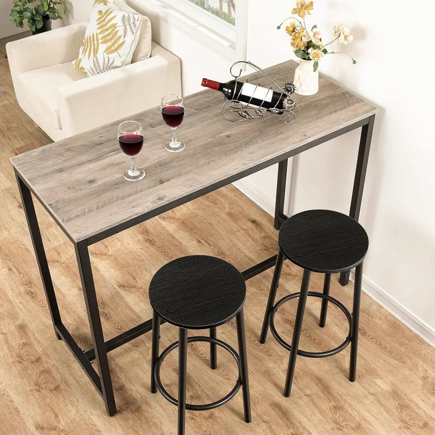 Black Bar Stool Set of 2 Counter Height With Footrest from PriceLows™