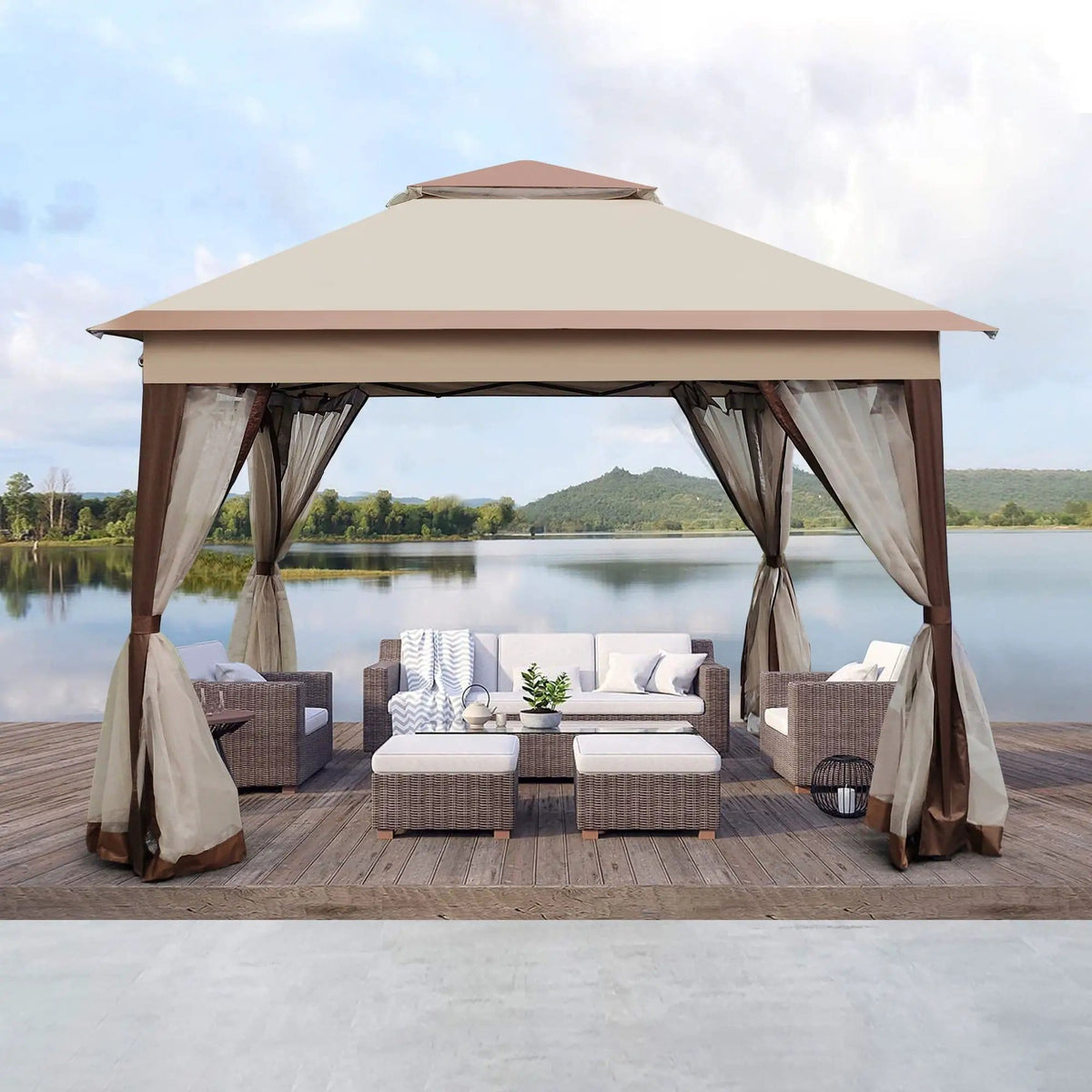 Outdoor Pop Up Gazebo Canopy With 2 Tier Soft Top And Removable Zipper Netting | 2 Pieces | Fabric & Steel | Outdoor Living