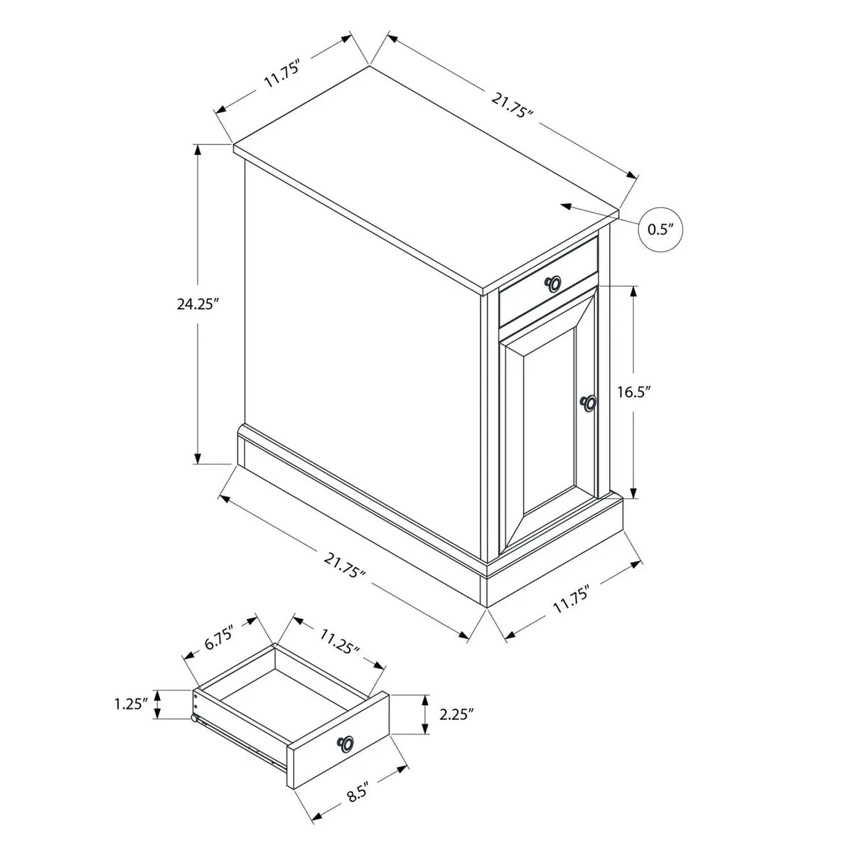 Accent End Table | Storage Drawer | Closed Cabinet | Espresso