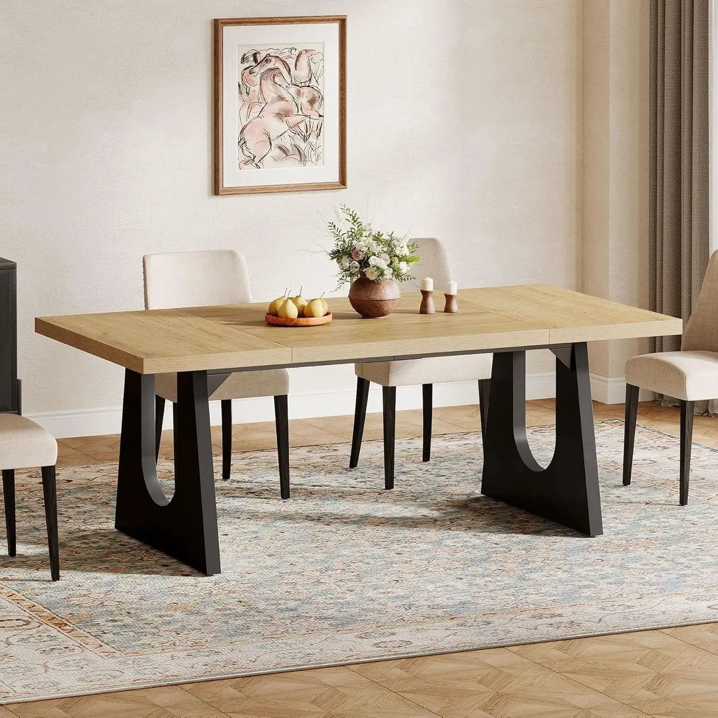 Oak And Black Rustic Dining Table 70.9 Inch For 6 To 8 People from PriceLows™