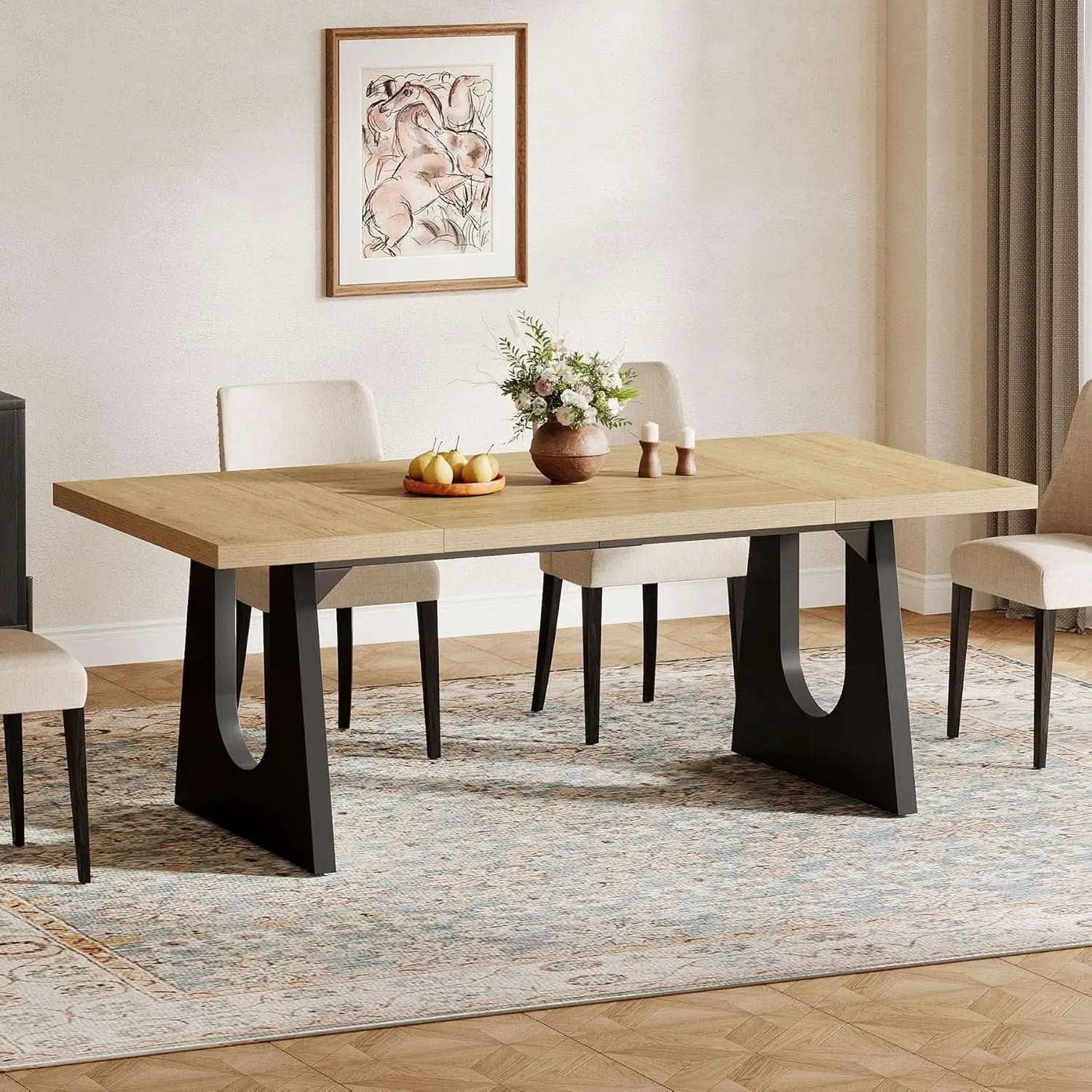 Oak And Black Rustic Dining Table 70.9 Inch For 6 To 8 People from PriceLows™