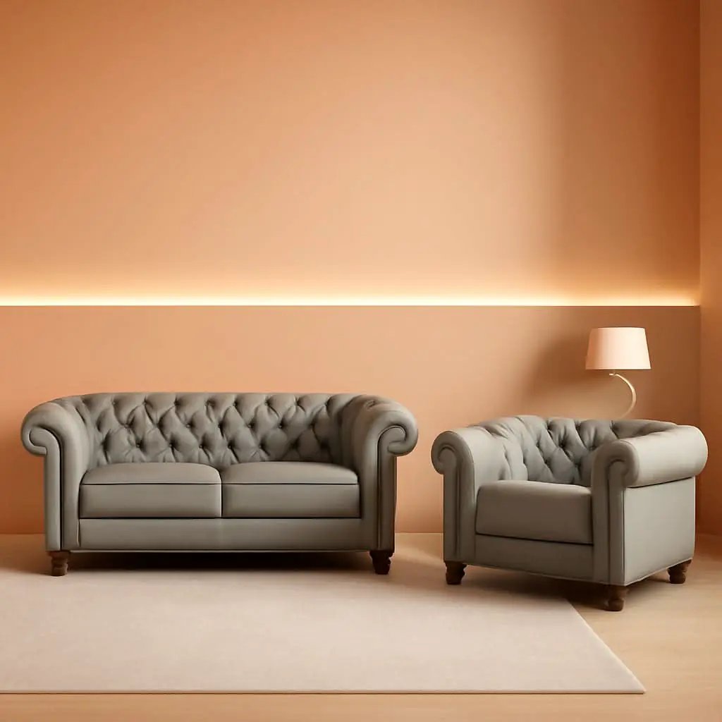 Grey Chesterfield Leather Living Room Set With Scroll Arms from PriceLows™