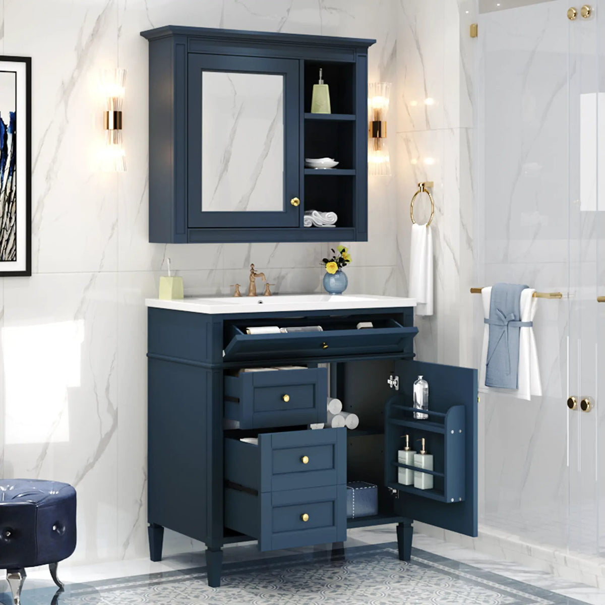 Bathroom Vanity With Medicine Cabinet | Royal Mirror Cabinet | Modern Storage | Unique Pattern Design