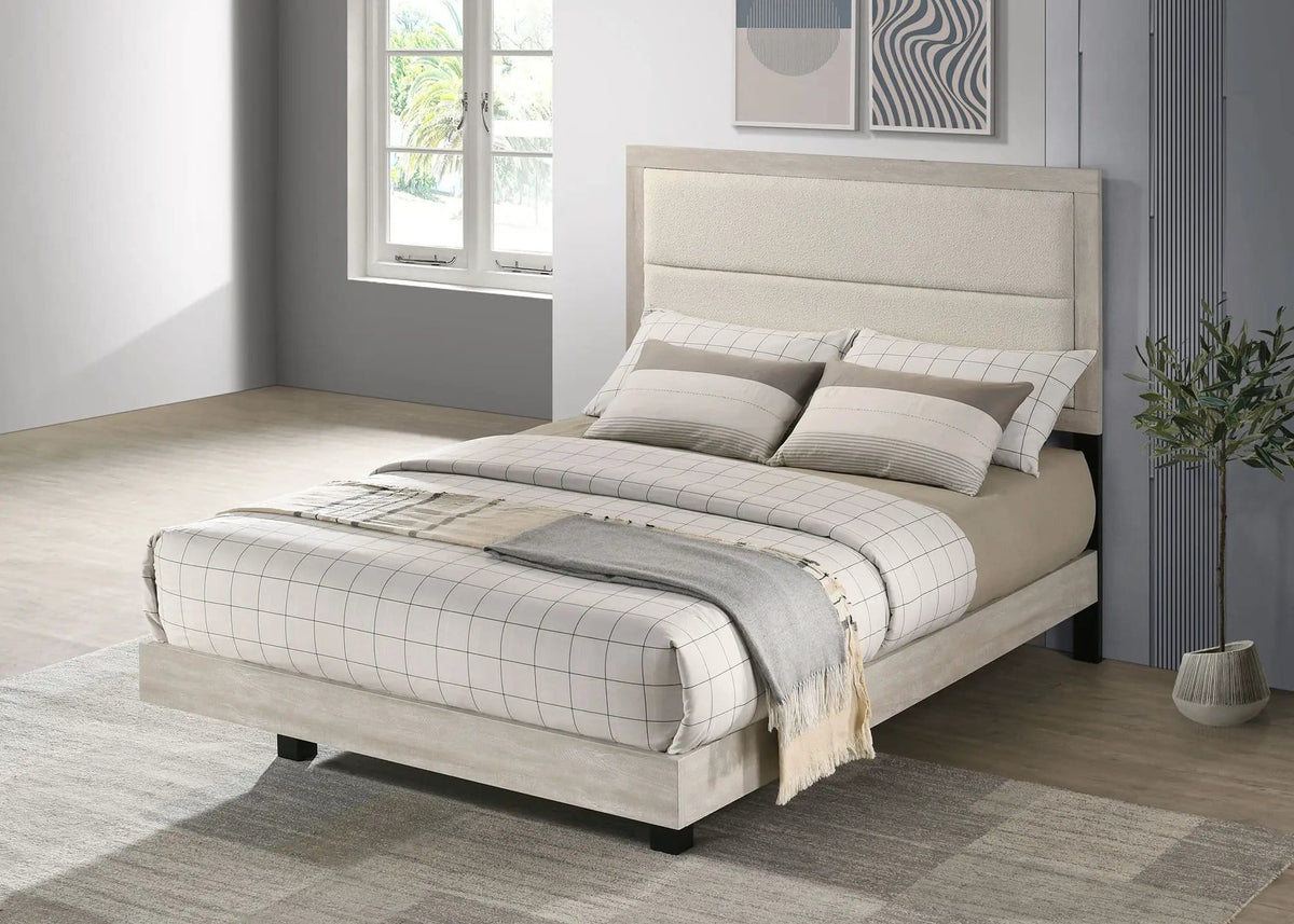 Trenton 54-inch Wood Full Panel Bed Rustic | 57.25 x 78.75 x 53.75 in | Rubberwood & Engineered Wood | Cream